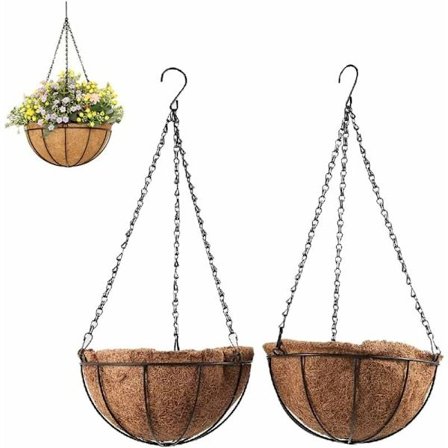 2 stk. metal hængende blomsterkurv, kokosnød fiber hængende blomsterkurv, hængende blomsterkurv, til dyrkning af indendørs og udendørs planter 30cm