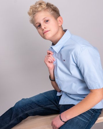 Tommy Hilfiger STRETCH OXFORD SHIRT SS Blauw Overhemden Jongens - Kids Brand Store