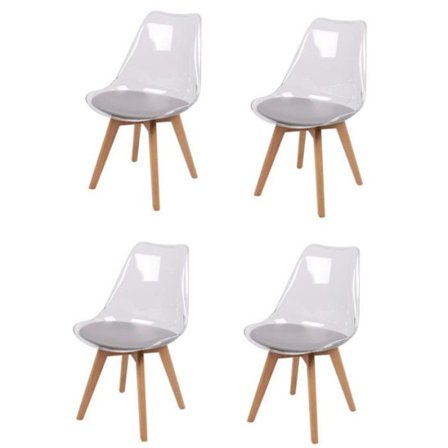 4 kpl läpinäkyviä "Joy" -tuoleja pehmustetulla istuimella - Harmaa/Beige - P 57 x L 50 x K 82 cm