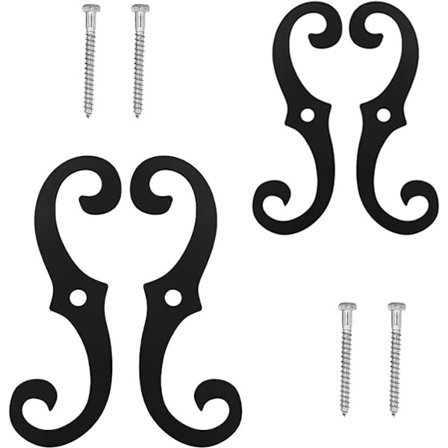 Vindhakfönsterhållare - 2 par persiennfästen - S-typ dekorativa persiennfästen - inklusive monteringsskruvar - svart - 16x5,5cm