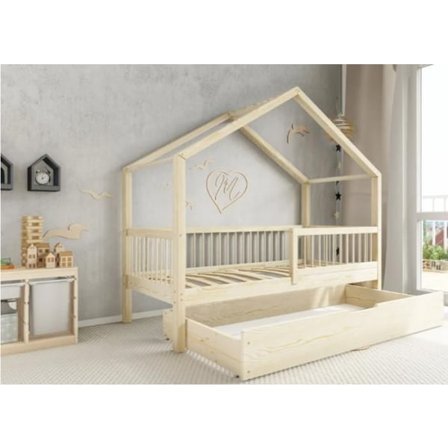 MUSA BIS puutalosänky tankoilla ja vuodelaatikolla, 70×140 cm