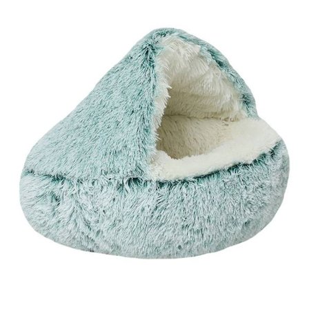 Lugnande hundsäng med huva och kattsäng för små gröna