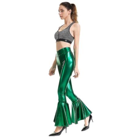 Dame Flarebukser Mermaid Vidbenet Bukser Hippie Metallic Bukser_fs Green L