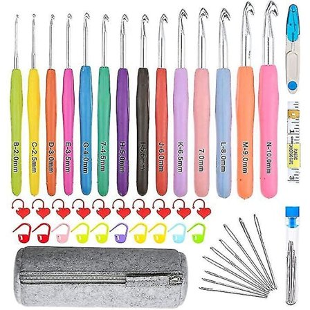 46 Stk. Hæklenåle Sæt 14 Størrelser Ergonomiske Nåle Mærker