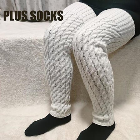 1 par vita; Storlek: One-size-1 par damstrumpor, mysiga stickade knästrumpor, extra stora varma knähöga strumpor, benvärmare med akrylmönster