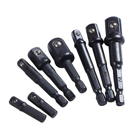 8-delt sett med adaptere for slagdriver, reduksjonshylse, mutterdriver, stikkontakt