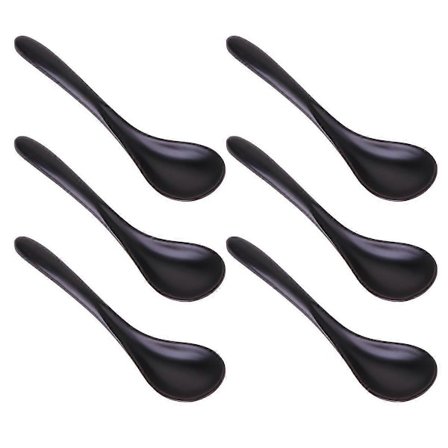 6 stk. A5 Melamin Bestikk Svart Imitasjon Porselen Suppeskje Holdbart Servise for Hjemmet (HS0123)