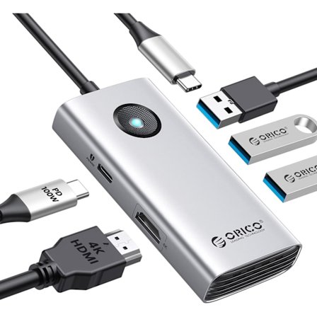 5-i-1 Dockingstation med 4K HDMI, 60W Power Delivery, USB C 3.0 5Gbps og 2 USB 2.0 Dataporte til MacBook Air/Pro, XPS og Mere (Grå)