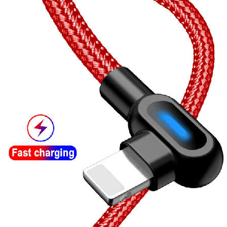 Kompatibel med iPhone, vinklad 90 graders laddarkabel USB A till USB C / iPhone Lightning röd