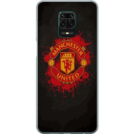 Yhteensopiva Puhelinkuori Xiaomi Xiaomi Redmi Note 9 Pro Manchester United logo punaisella ja keltaisella värillä, raikas urheilullinen tausta