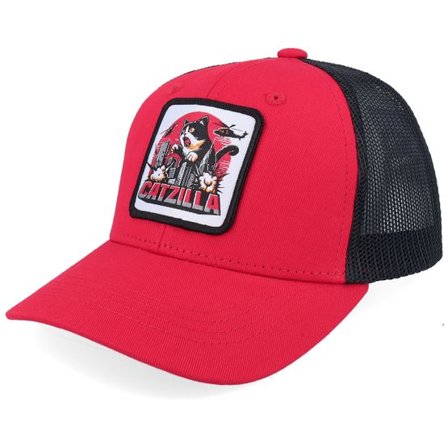 Kiddo Cap - Röd trucker Keps - Kids Catzilla Patch Red/Black Trucker @ Hatstore