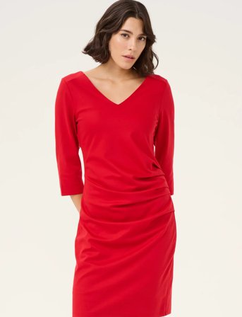 Kaffe Kaindia V-Neck 3/4 Sl Dress - Red - M
