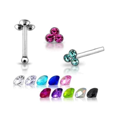 1 St. Näspiercing I 925 Silver Med 3 Strass Stenar (10 Färg ) 8 Peridot Grön
