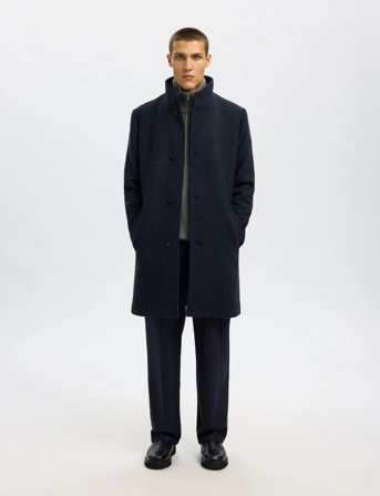Selected Slmrainar Wool Blend Coat Noos - Navy - M