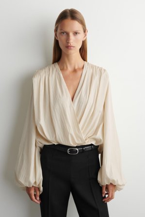 COS Women's Gathered Wrap Over Blouse in Beige