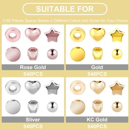 2160 stk. flate runde avstandsperler, skinnende flate runde perler for smykkelaging, armbåndslaging (4 farger)