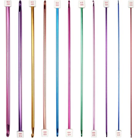 11 st stickade virknålar aluminium stickade nålar virknål set flerfärgad afghansk tunisisk virkning långa stickningsverktyg för professionella 