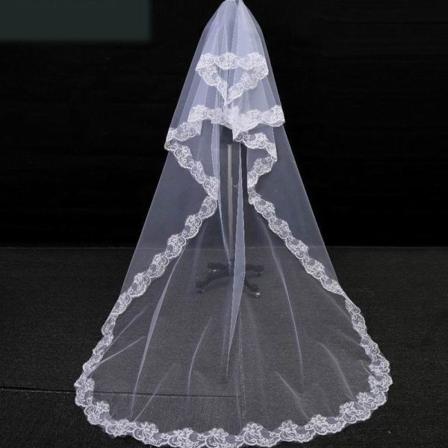 Romantisk 1,5 meter Damkatedral Vit Spetskant Ett lager Elfenben Mantilla Bröllopsslöja White