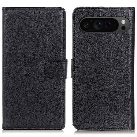 Google Pixel 10/10 Pro/9/9 Pro Fodral Litchi Läder Svart