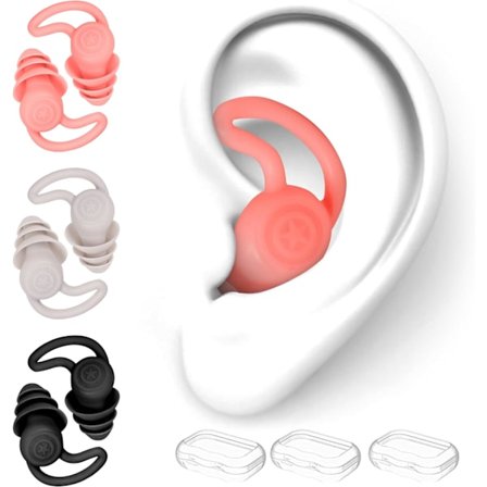 3 Par Silikone Vandtætte Ørepropper med Støjreduktion til Badning, Surfing, Svømning, Kajak (Sort Grå, Pink)