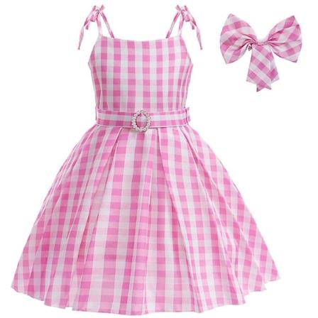 Barbie jenter cosplay festkjole bursdag kle opp med sløyfe hår klips gaver 6-7 Years