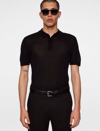 J. Lindeberg Ridge Lyocell Silk Polo - Black - S