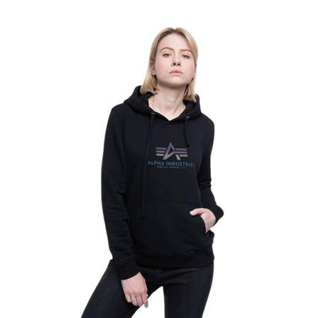 Alpha Industries New Basic Hoody Rainbow Refllective Print Wmn 196032Rr 03 Sort, Dame Sweatshirts