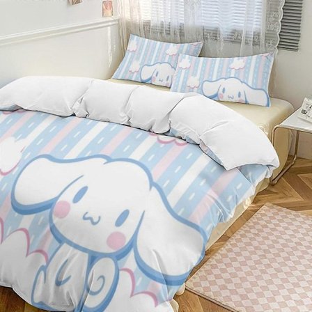 SQ251 Cinnamoroll Dynebetræk Sæt Tyk Blød 3 Dele Sengelinned Sæt Helårs Dynebetræk med 2 Pudebetræk til Voksne Kvinder Piger Teenagere Hjem Værelse 