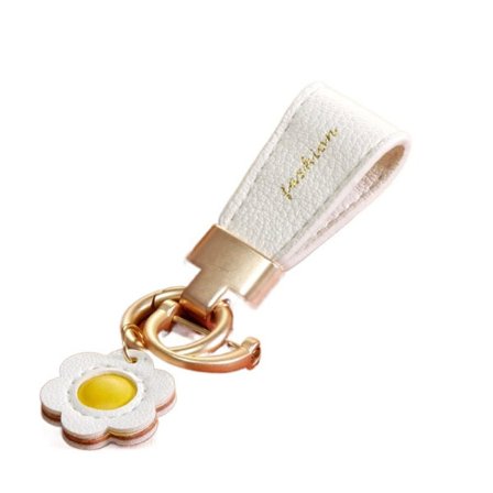 Läder Blomma Bil Nyckelring Bil Trinket Nyckelring VIT