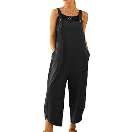 IC Dam Casual Lösa Långa Haklappbyxor Jumpsuits med Vida Ben Baggy Bomullsbyxor Overall med Fickor PZG