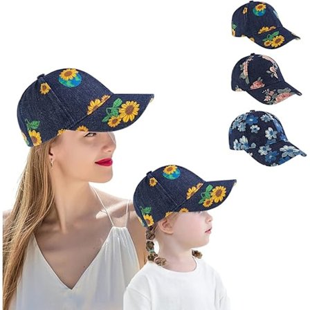 2 stk. Familie Matchende Baseball Kasketter Mor Baby Blomster Cap Denimm Hat Forældre