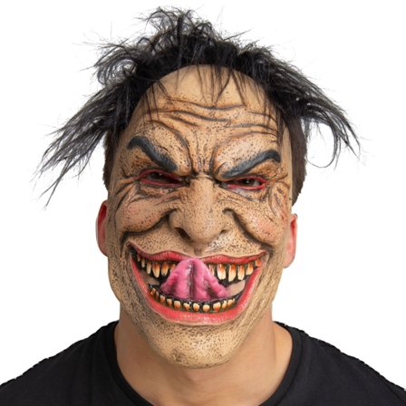 Latexmask med Hår & Läskigt Leende