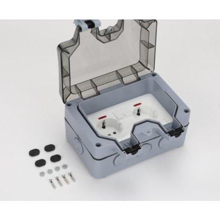 Dubbelt vattentätt utomhusuttag, IP66 vattentätt utomhuseluttag, med strömbrytare vattentätt vägguttag med skyddande lock