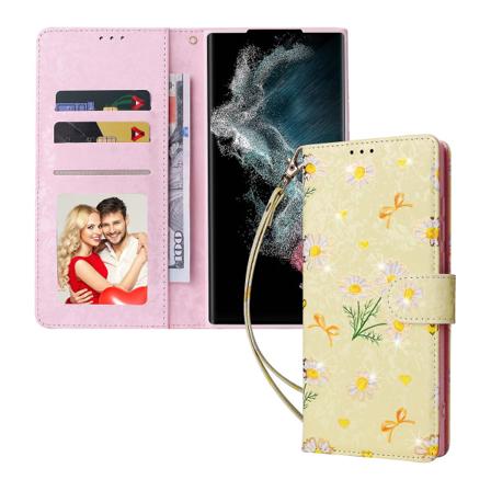 Magnetisk Flip Wallet Case Kompatibel Med Samsung Galaxy S23 Ultra, Bronzing Flowers Pu Lærdeksel Med Lanyard
