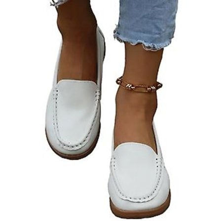 Sommarskor för kvinnor, runda tå, platta, enkla, avslappnade, låga skor för körning och promenader (40 vita)