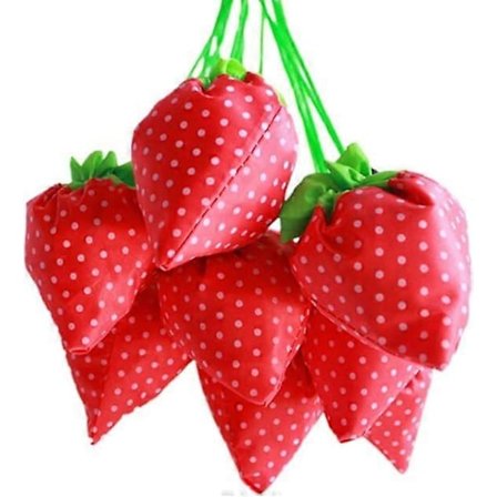 10 stk Genanvendelige Sammenklappelige Indkøbsposer Jordbær Tote Elegant og Holdbar (Tilfældig Farve)
