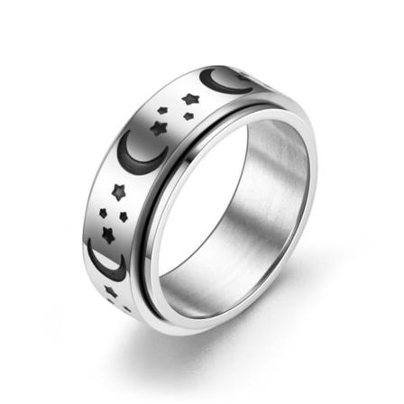 Anti-stressring Av Rostfritt Stål Med Mån- Och Stjärndesign Silv