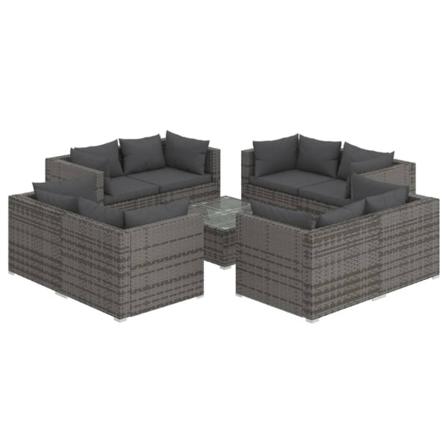 Vidaxl Loungegrupp För Trädgården Med Dynor 9 Delar Konstrotting Grå