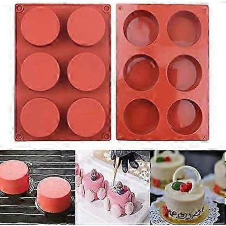 2 stk Runde Sylinder Kakeformer, Sjokoladeform, Silikon Bakeformer for Sandwichkaker Brownies Kake Brød Pudding og Gelé (6 hull)