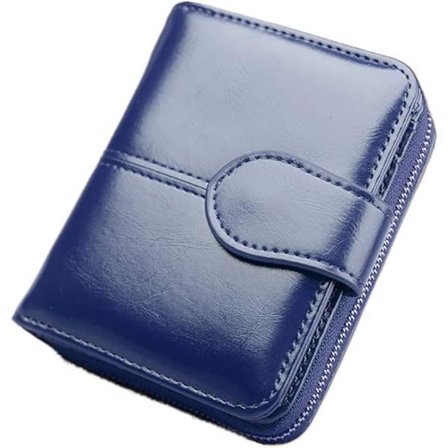 Naisten pieni nahkalompakko RFID-suojatulla ikkunalla, aitoa nahkaa oleva clutch, tummansininen, S