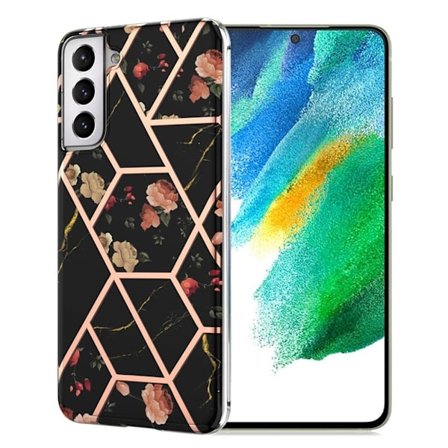 Marmormotiv Samsung Galaxy S21 FE skal - Svart Marmor / Blomma