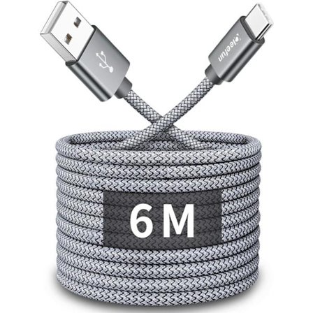 2025 Senaste Modell USB C-kabel 6 m, Extra Lång USB A till USB C Laddningskabel, 3A Snabbladdning Kompatibel med Samsung Galaxy S10 S9 S8 S20 P