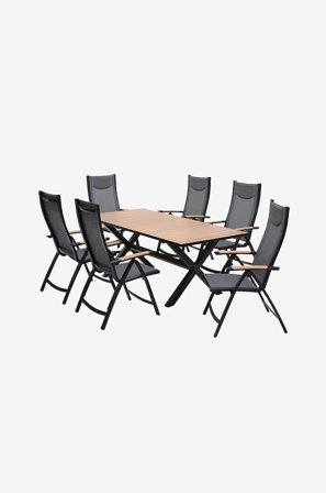 LifestyleGarden - Istuinryhmä 200 crossleg, 6 säätötuolia PANAMA - Musta - Ruokailuryhmät - - Homeroom