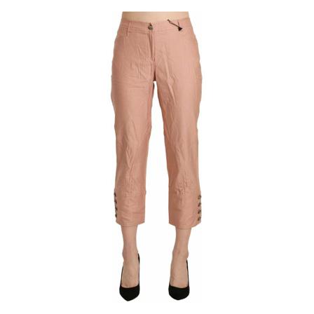Ermanno Scervino, Ermanno Scervino Cotton Pink High Waist Cropped Trouser Pants Roze, Dames, Maat:L