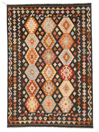 Handgewebt Kelim Afghan Old Stil Teppich 169X244 Schwarz/Braun