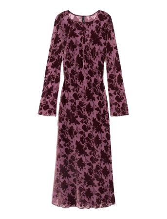 Floral Jacquard Dress With Bell Sleeves Burgundy Mango