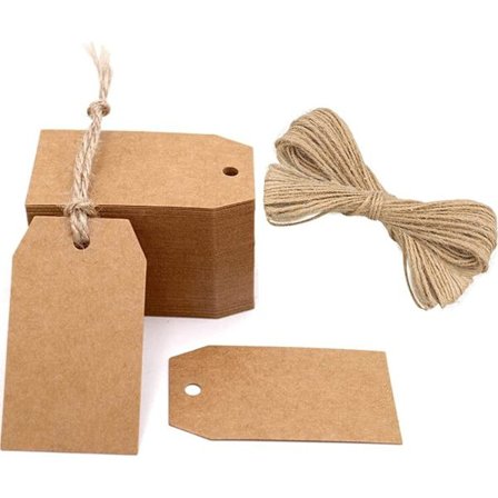 100-pack Kraftpapper Present Tags, 4 cm x 7 cm, Hängande Etiketter med Jutesnöre, 20 meter