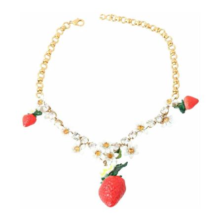 Dolce & Gabbana Resin Strawberry Crystal Floral Charm Statement Necklace , Rood , Dames , Maat: ONE Size Kettingen