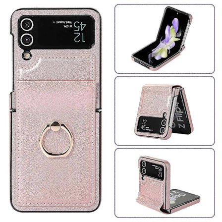 Skal Kompatibelt Med Galaxy Z Flip 4, Stötsäkert PU-läderskydd Med Ringhållare & Gångjärnsskydd