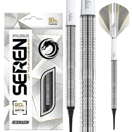 Red Dragon Darts Seren 1 Pure Soft Tip Darts - 90% Tungsten 20g - Silver/White/Gold - Professional Steel Tip Darts - Hardcore Flights